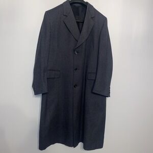 Vintage Berry Burk Virginia 100% Wool Herringbone Overcoat Gray Long USA Made 42